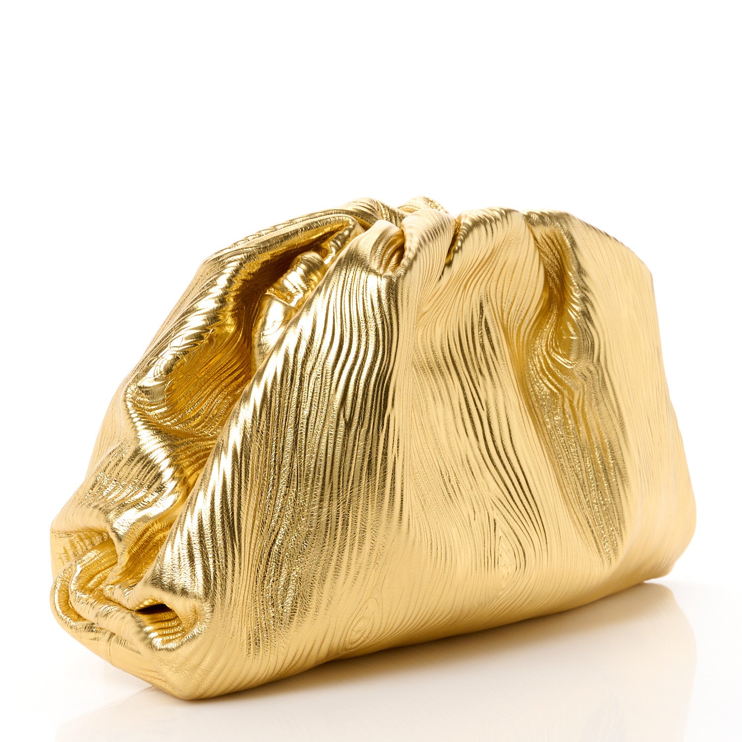 Bottega Veneta Metallic Bark Calfskin Embossed The Pouch Oversized Clutch Oro 3 of 11