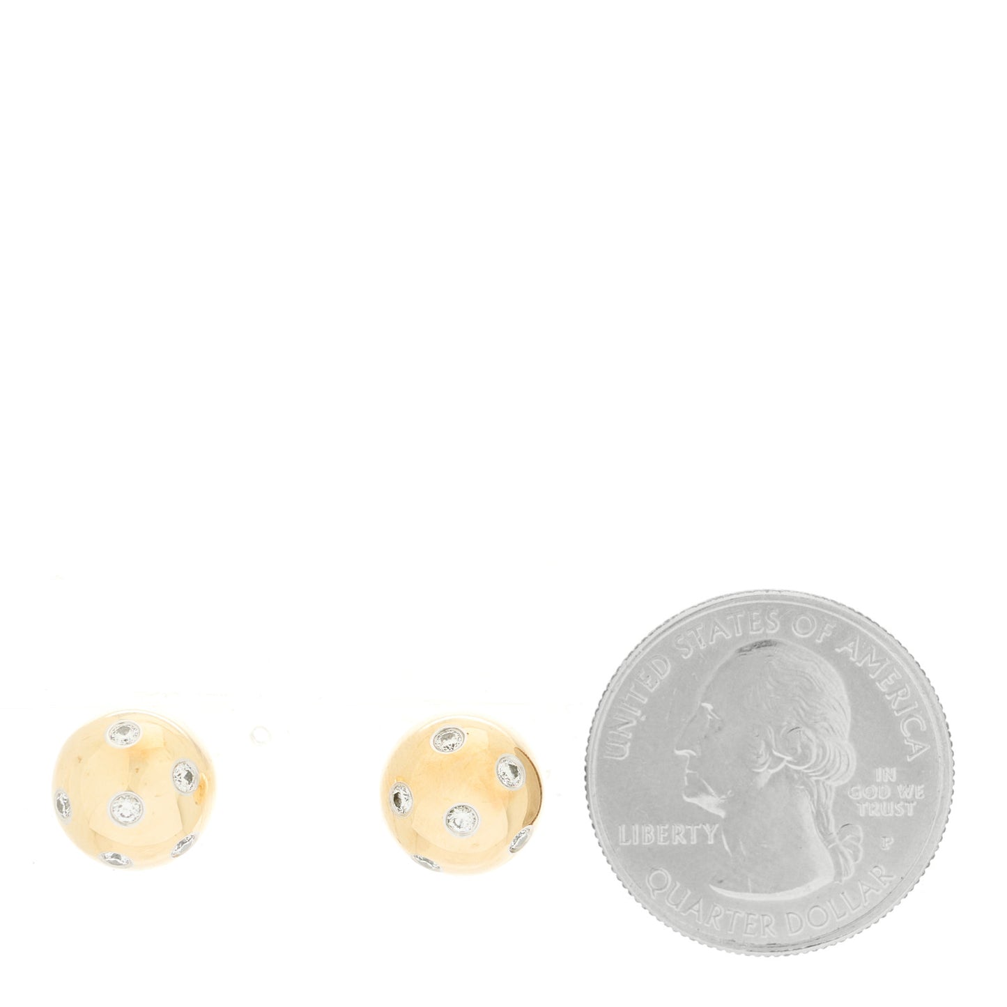 18K Yellow Gold Platinum Diamond 10.5mm Etoile Ball Earrings