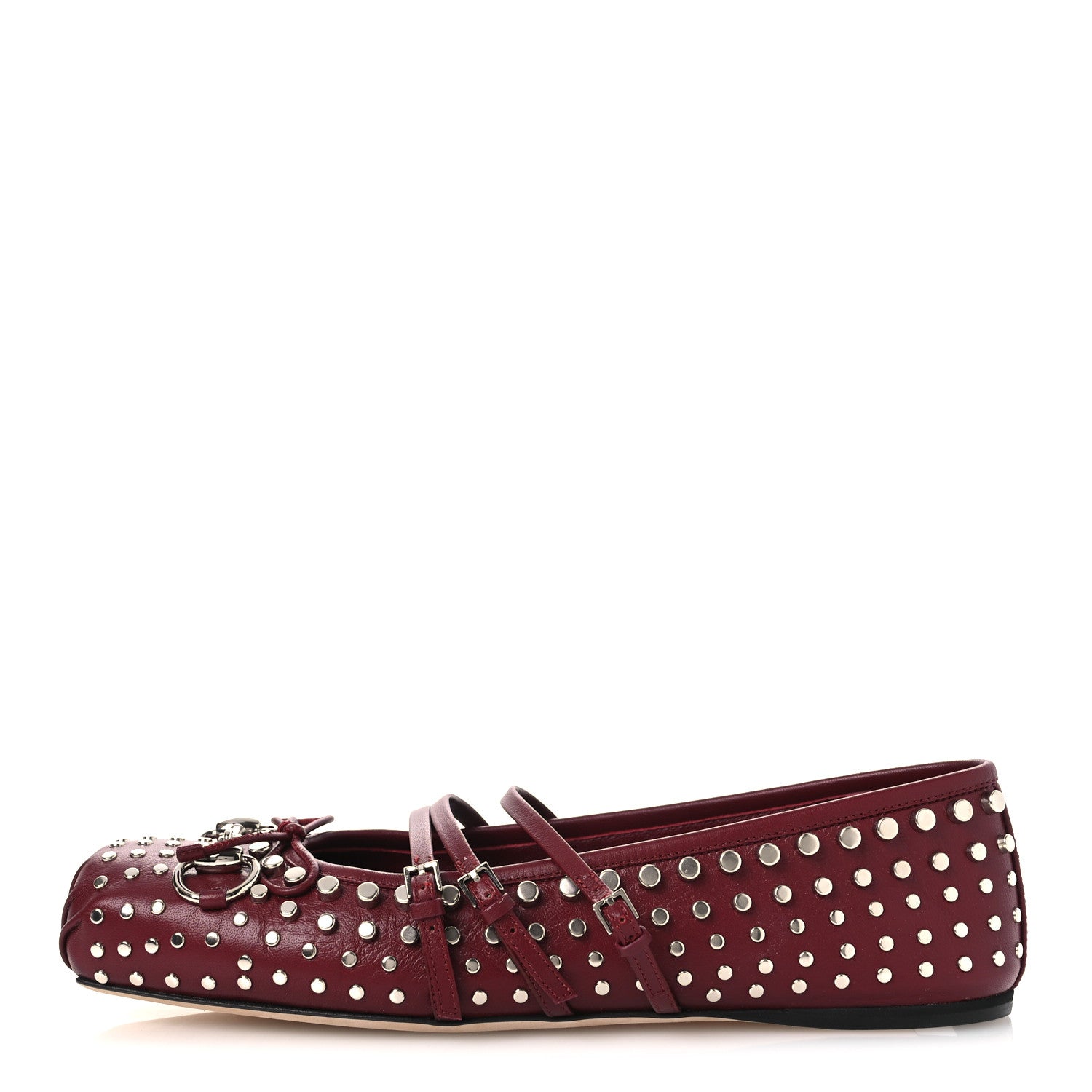 Gucci Nappa Carmaque Studded Horsebit Ballet Flats 39 Rosso Ancora 1 of 11