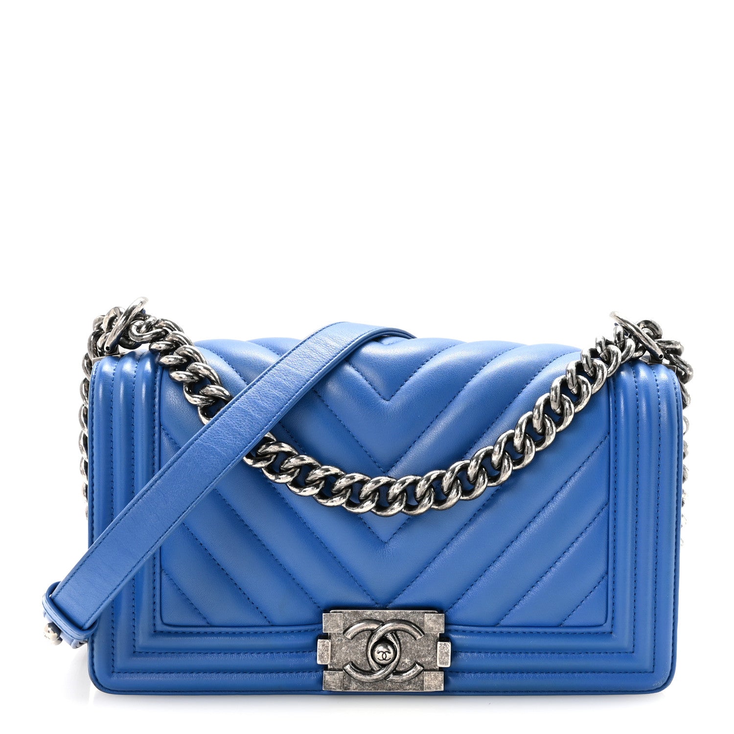 Chanel Lambskin Chevron Quilted Medium Boy Flap Bright Blue 1 of 10