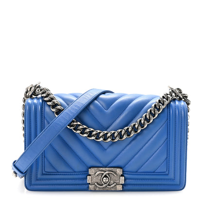 Chanel Lambskin Chevron Quilted Medium Boy Flap Bright Blue 1 of 10