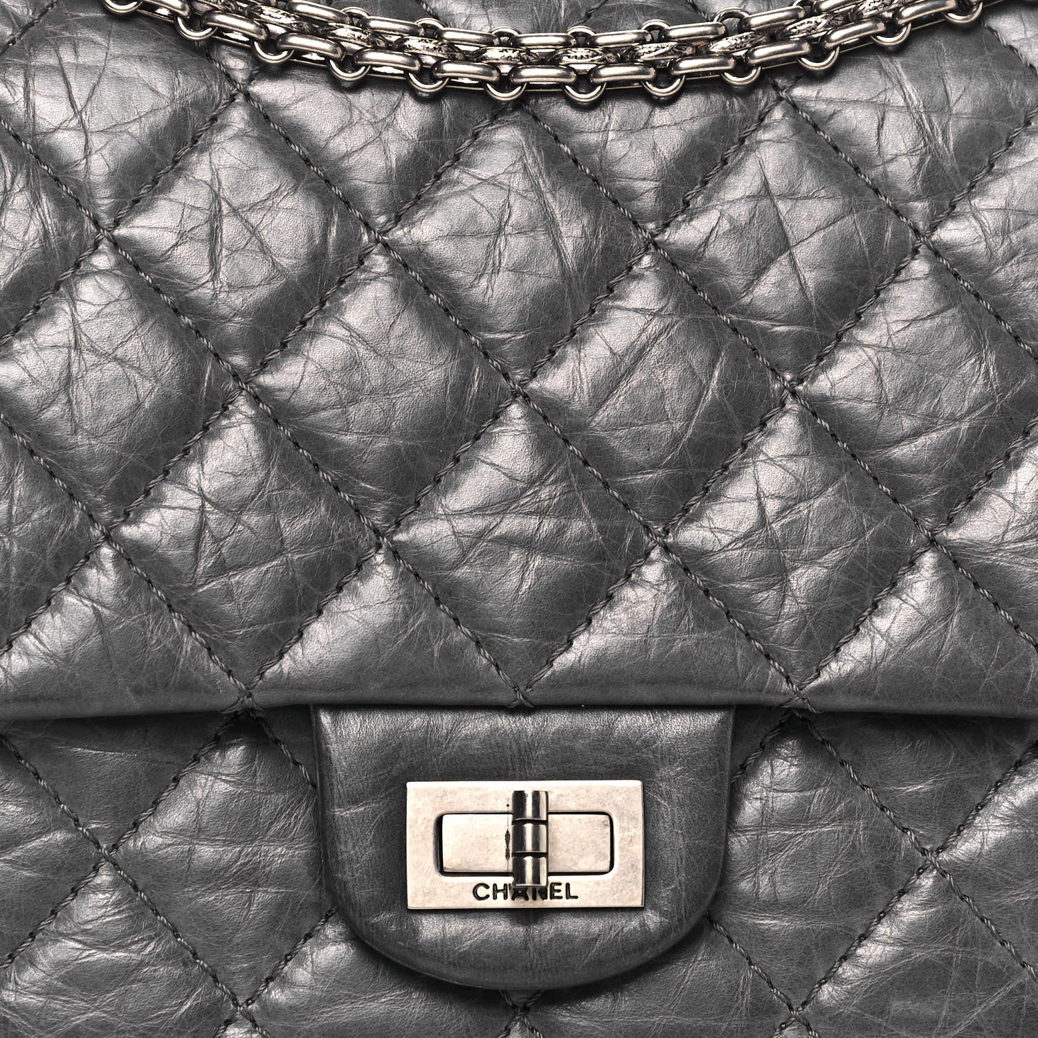 Chanel Aged Calfskin Quilted 50th Anniversary 2.55 Reissue Flap 226 Grey 8 of 14
