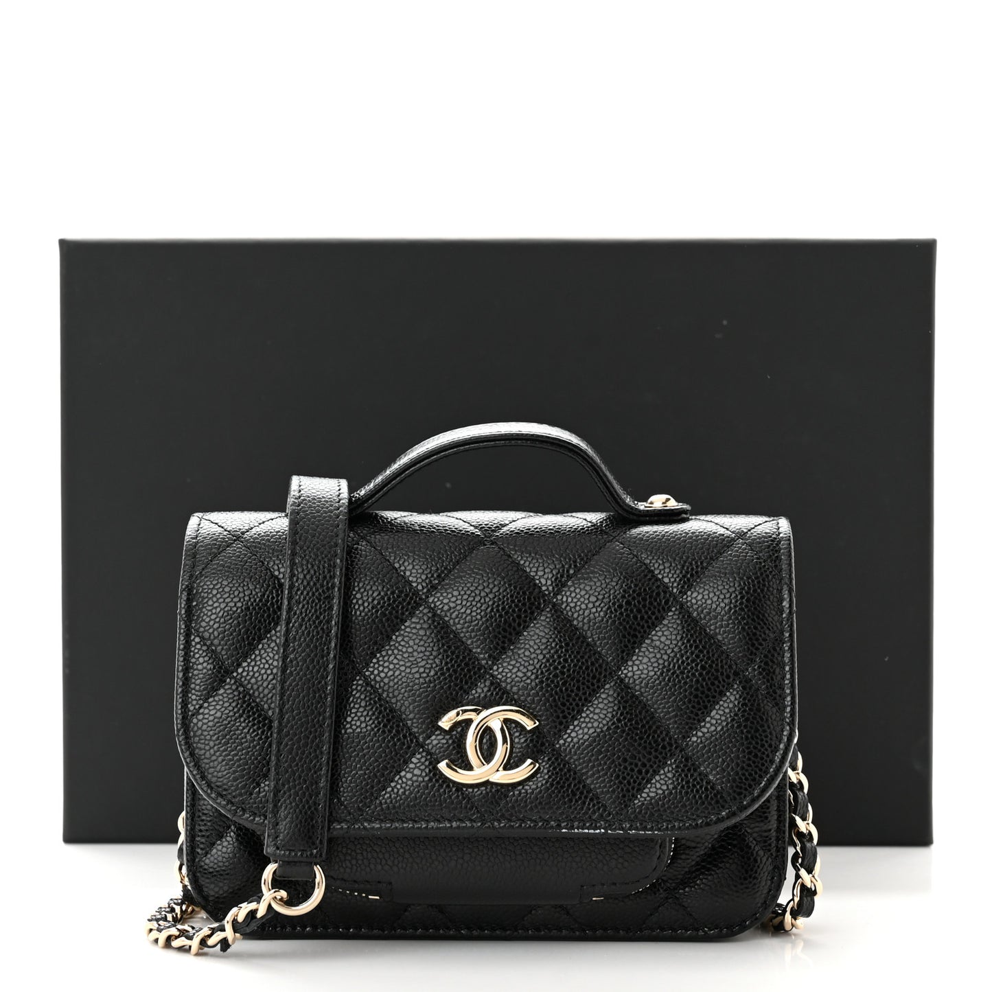 Caviar Quilted Business Affinity Clutch With Chain Black