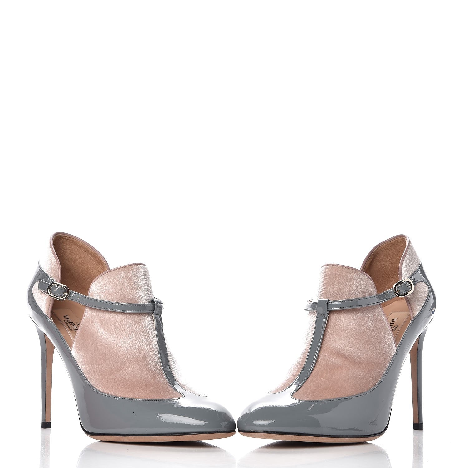 Valentino Garavani Patent Velvet T Bar Pumps 39 Grey Pink 5 of 12