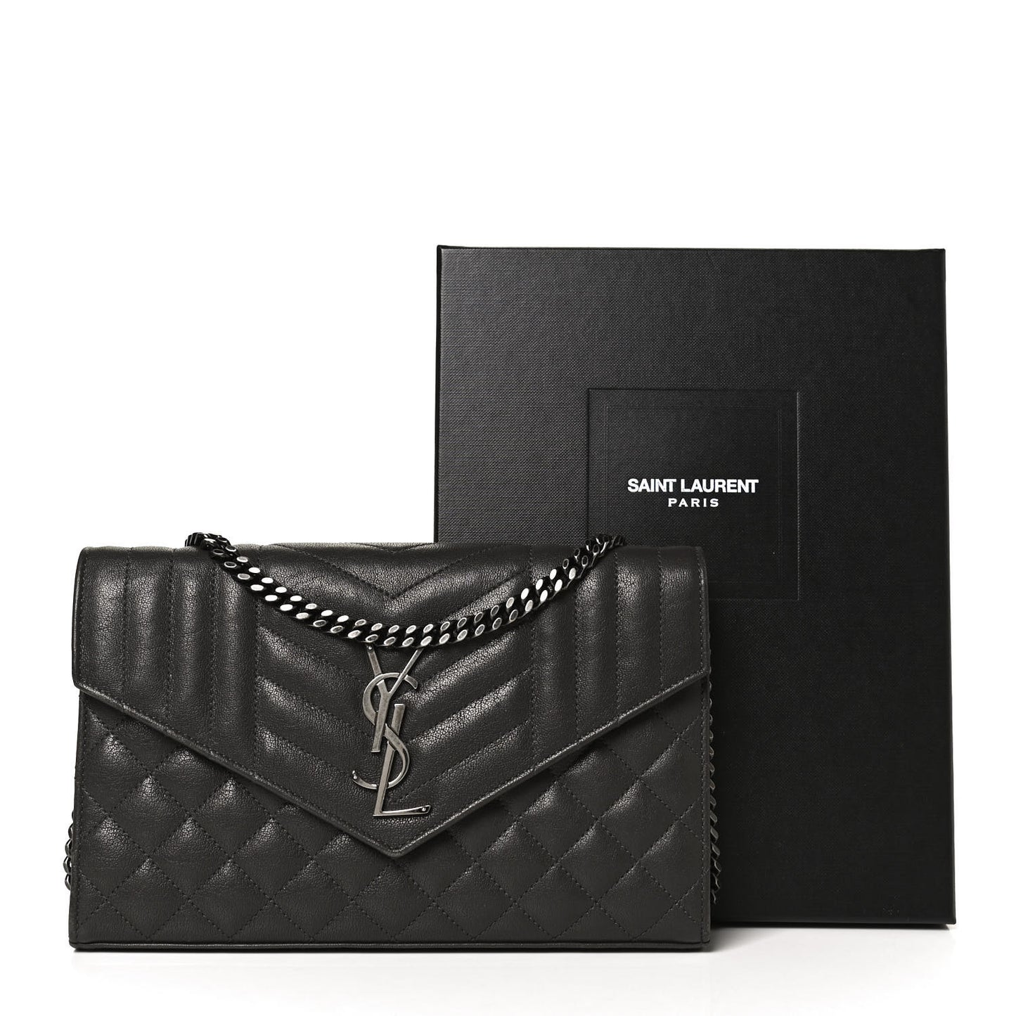 Sheepskin Tri-Quilt Monogram Envelope Chain Wallet Earth