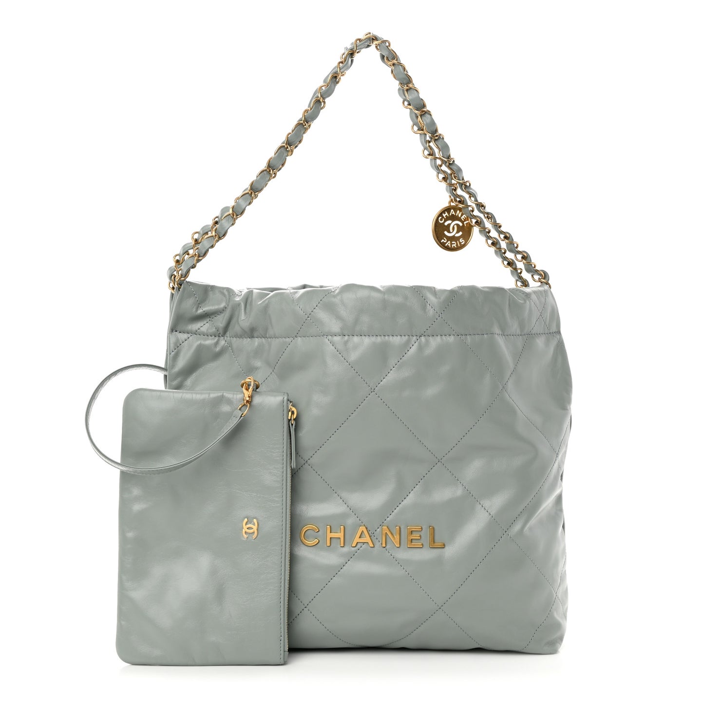 Shiny Calfskin Quilted Small Chanel 22 Grey