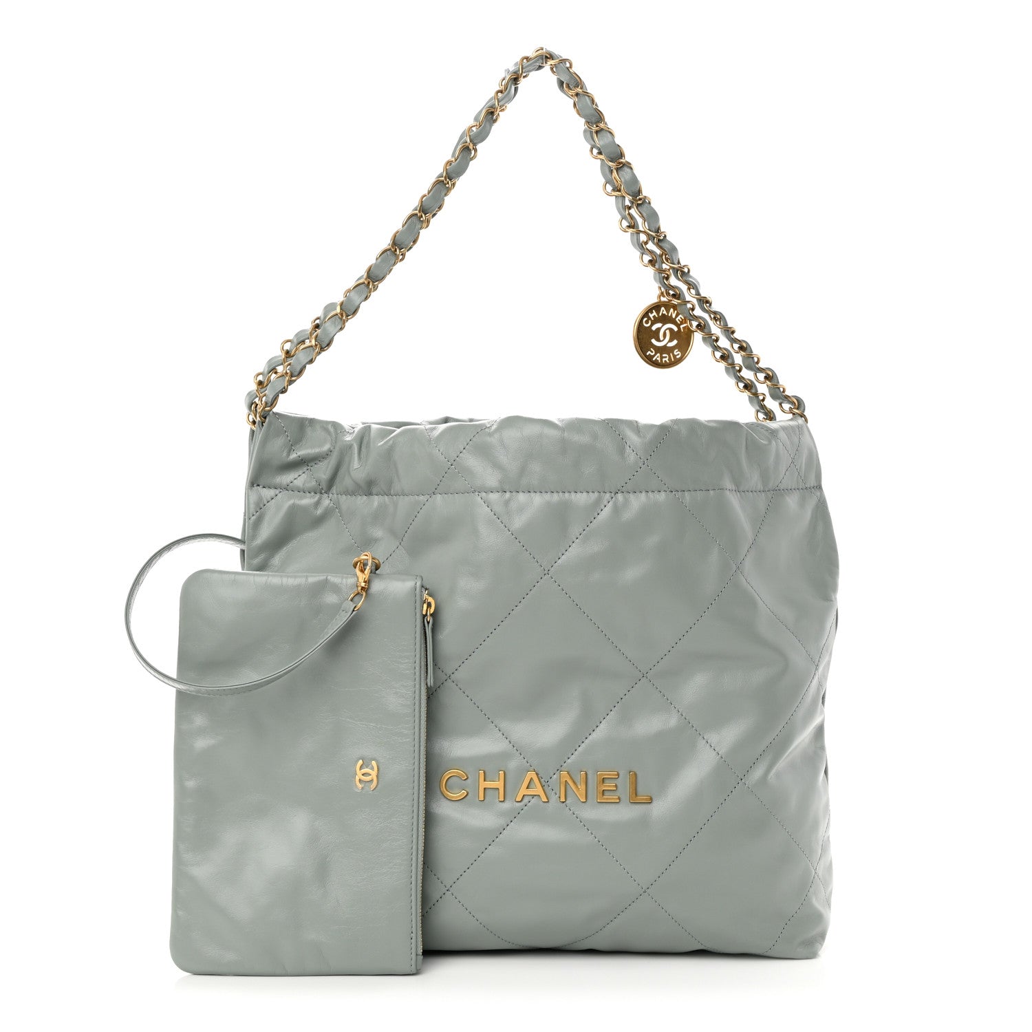 Chanel Shiny Calfskin Quilted Small Chanel 22 Grey 1 of 11