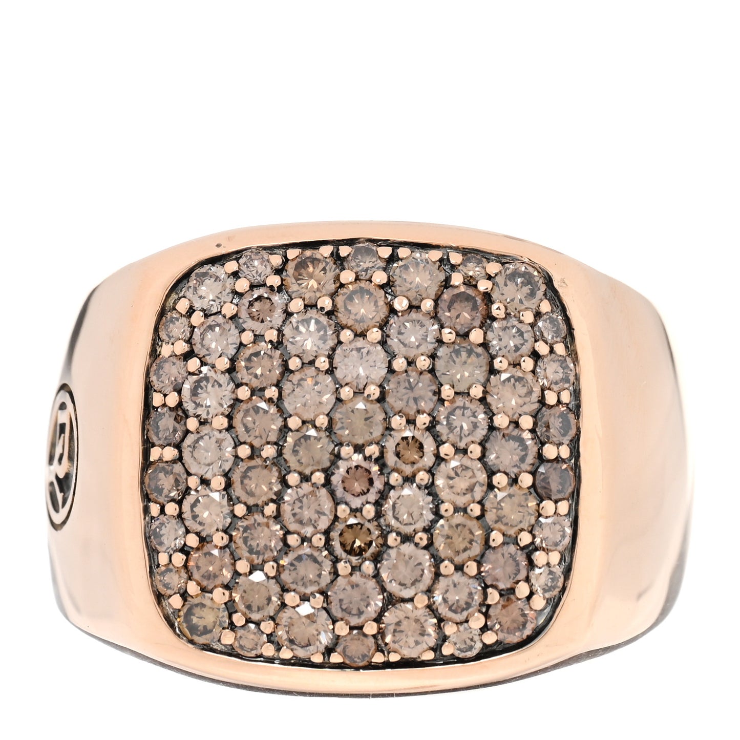 18K Rose Gold Cognac Diamond 18.6mm Streamline Signet Ring 61 9.75