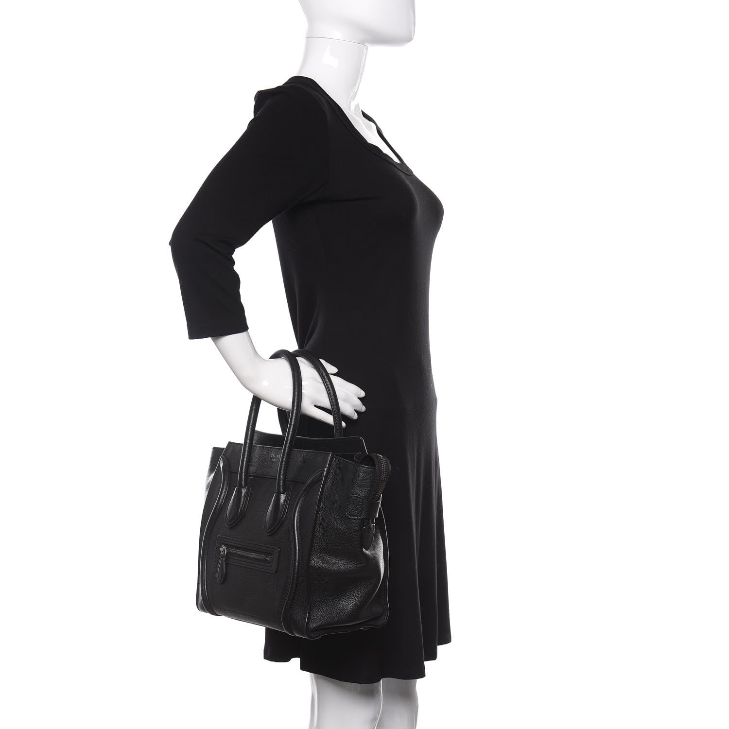 Celine Drummed Calfskin Micro Luggage Black 2 of 10