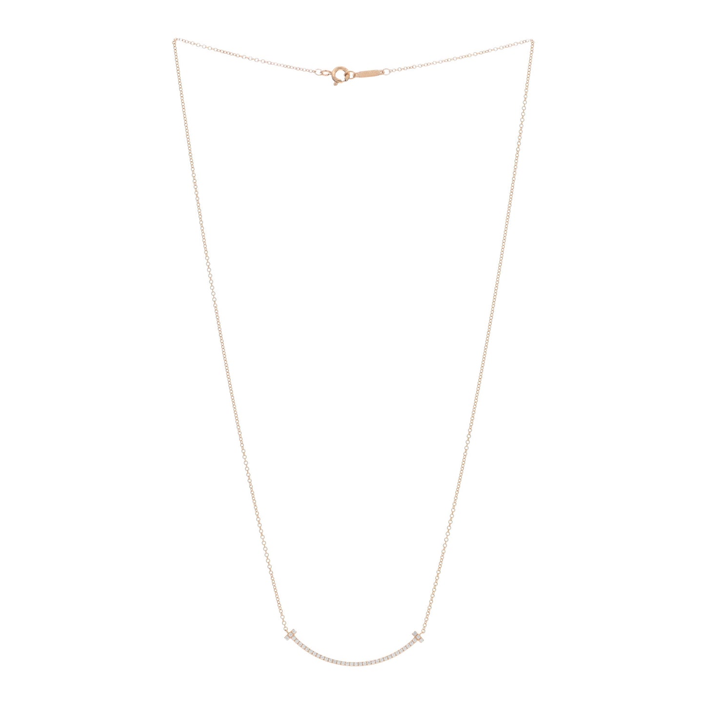 18K Rose Gold Diamond Small T Smile Pendant Necklace
