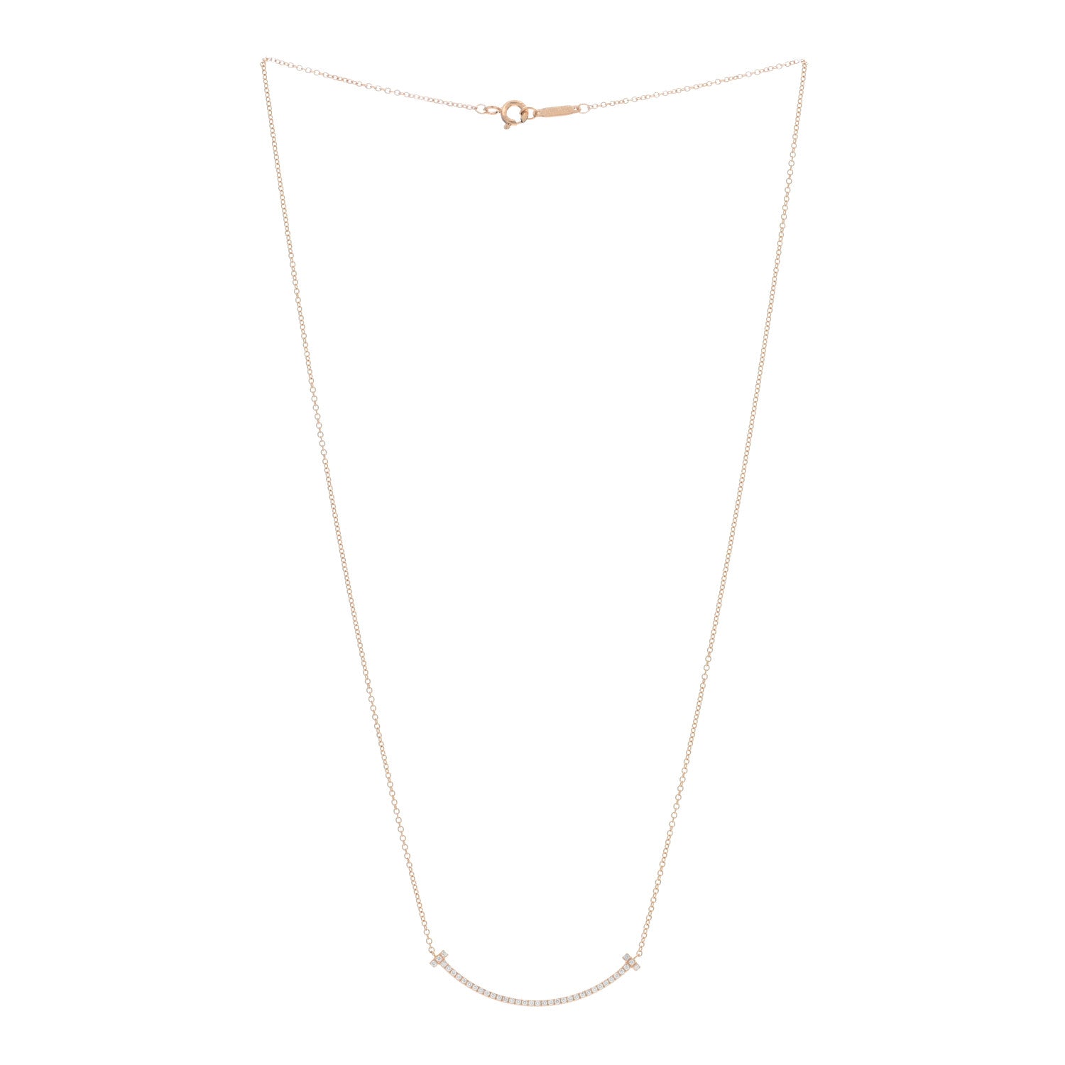 Tiffany 18K Rose Gold Diamond Small T Smile Pendant Necklace 3 of 4