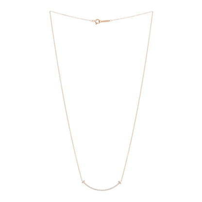 Tiffany 18K Rose Gold Diamond Small T Smile Pendant Necklace 3 of 4