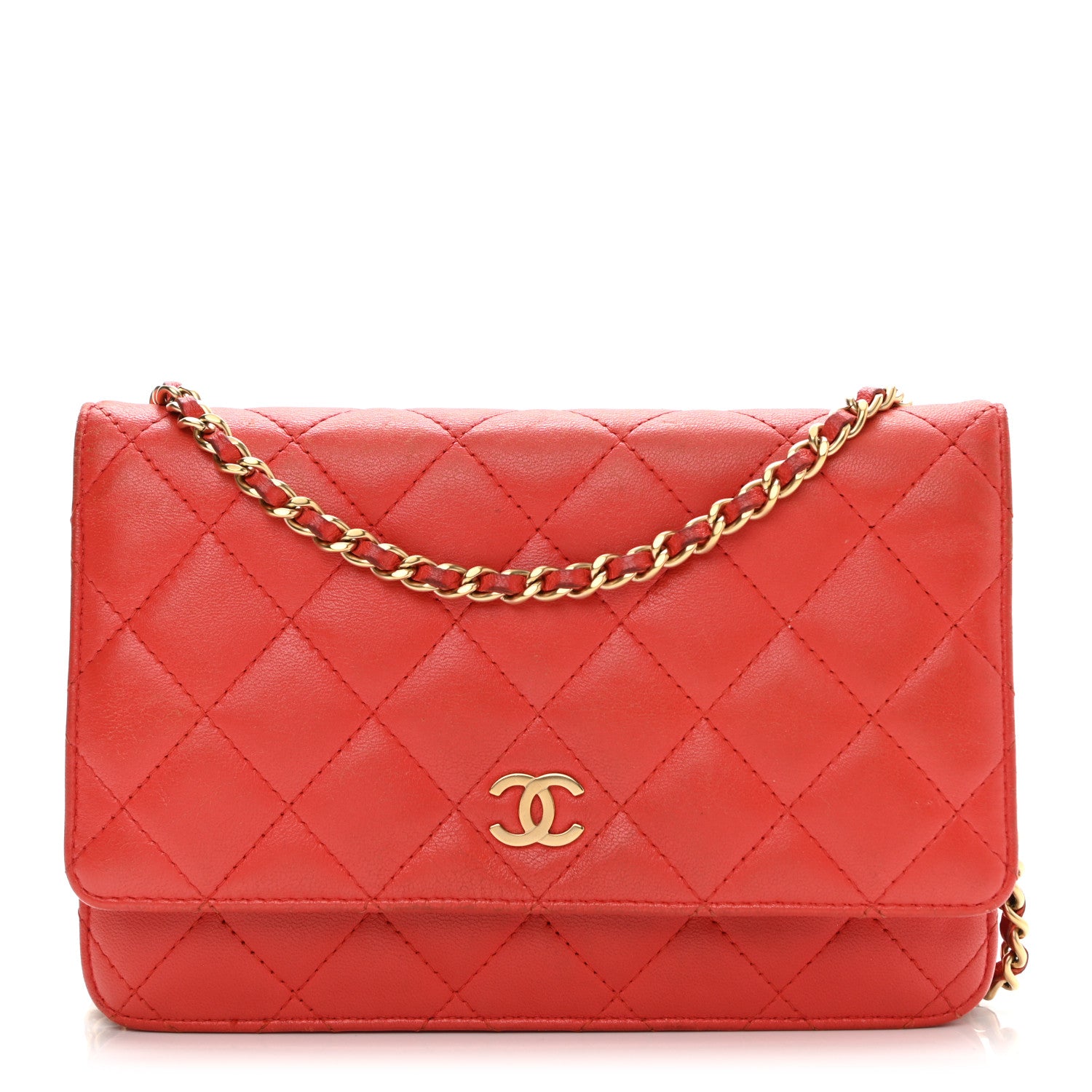Chanel Lambskin Quilted Wallet On Chain WOC Light Red 1 of 16
