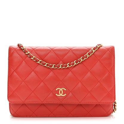 Chanel Lambskin Quilted Wallet On Chain WOC Light Red 1 of 16