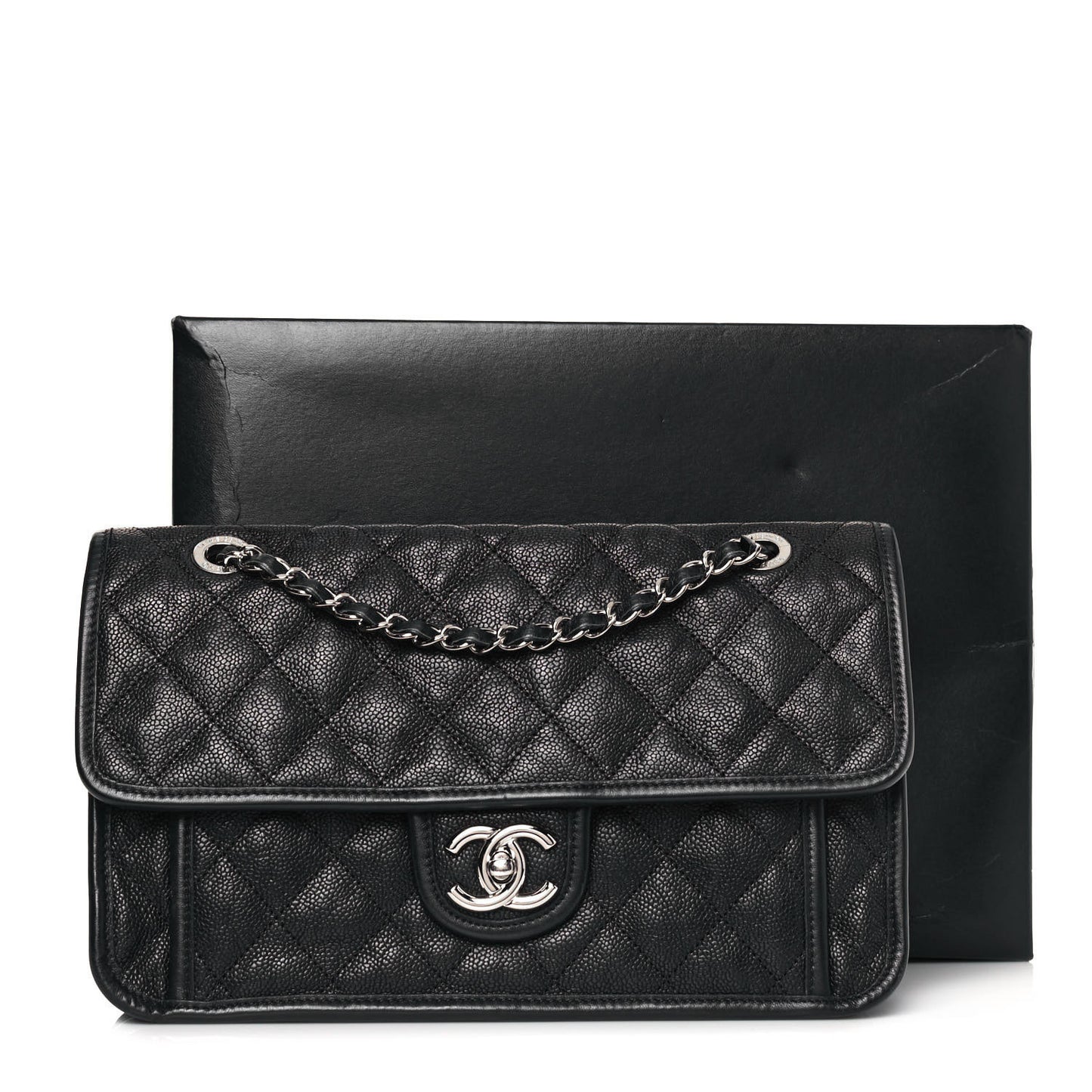 Caviar Quilted Medium French Riviera Flap Black