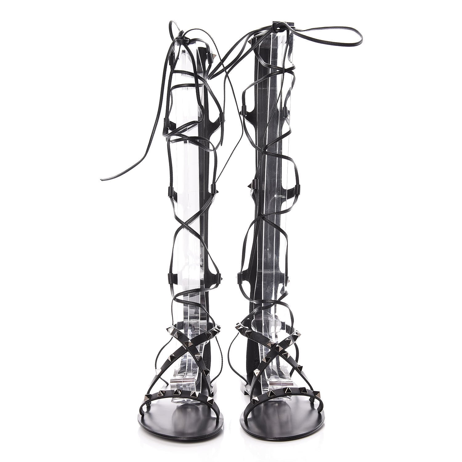 Valentino Garavani Calfskin Rockstud Knee-High Gladiator Sandals 37.5 Black 2 of 9