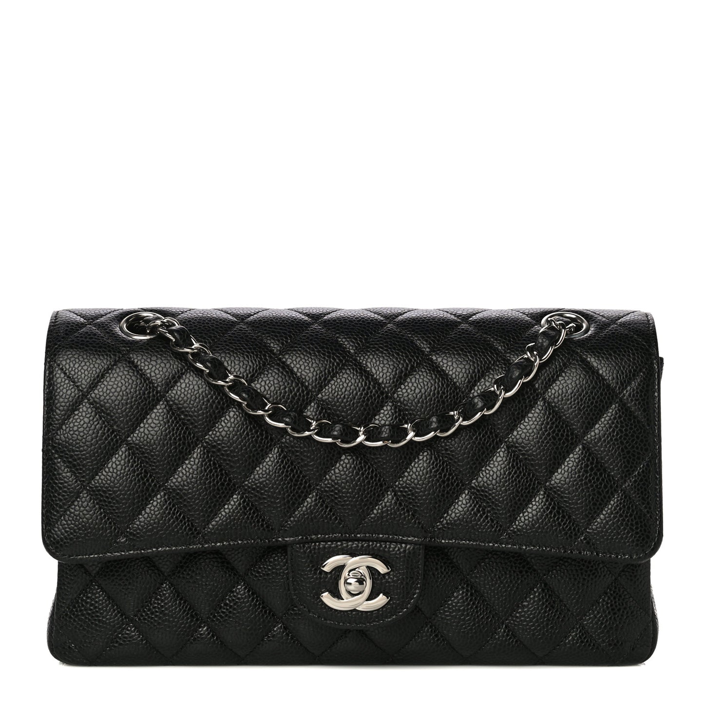 Caviar Quilted Medium Double Flap Black