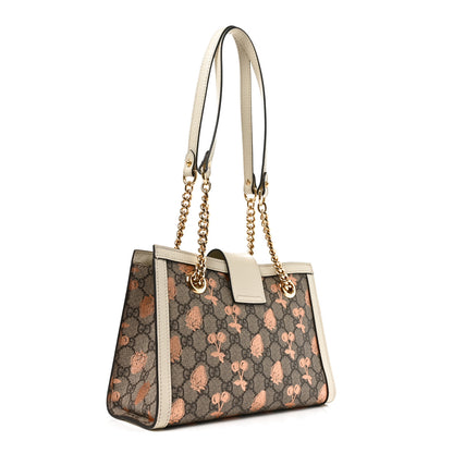 Gucci GG Supreme Monogram Berry Textured Dollar Calfskin Small Padlock Tote Beige Ebony Light Copper Mystic White 3 of 10