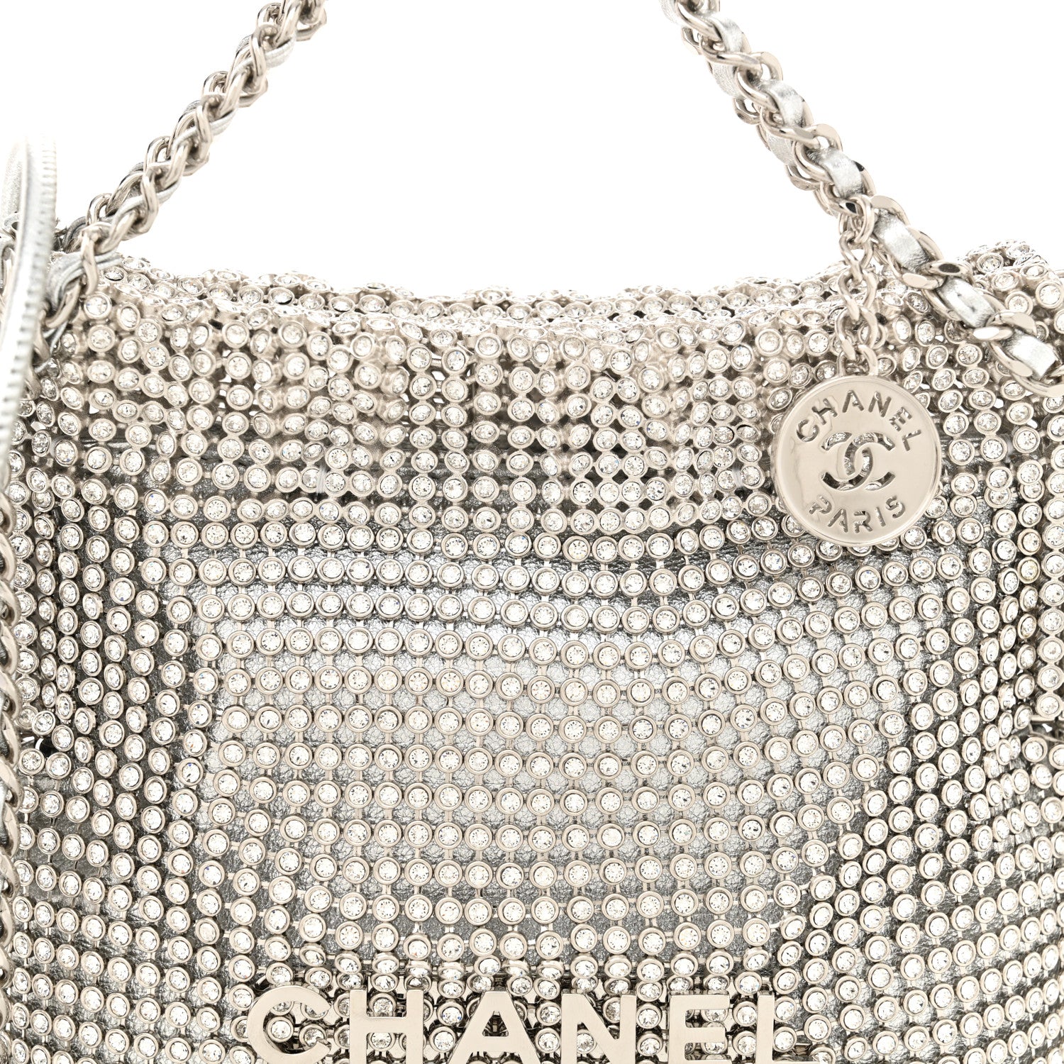 Chanel Crystal Embellished Metallic Lambskin Mini Chanel 22 Silver 8 of 10