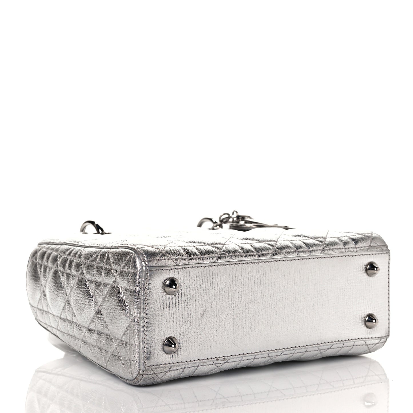 Metallic Grained Calfskin Cannage Small Lucky Badges My Lady Dior Silver