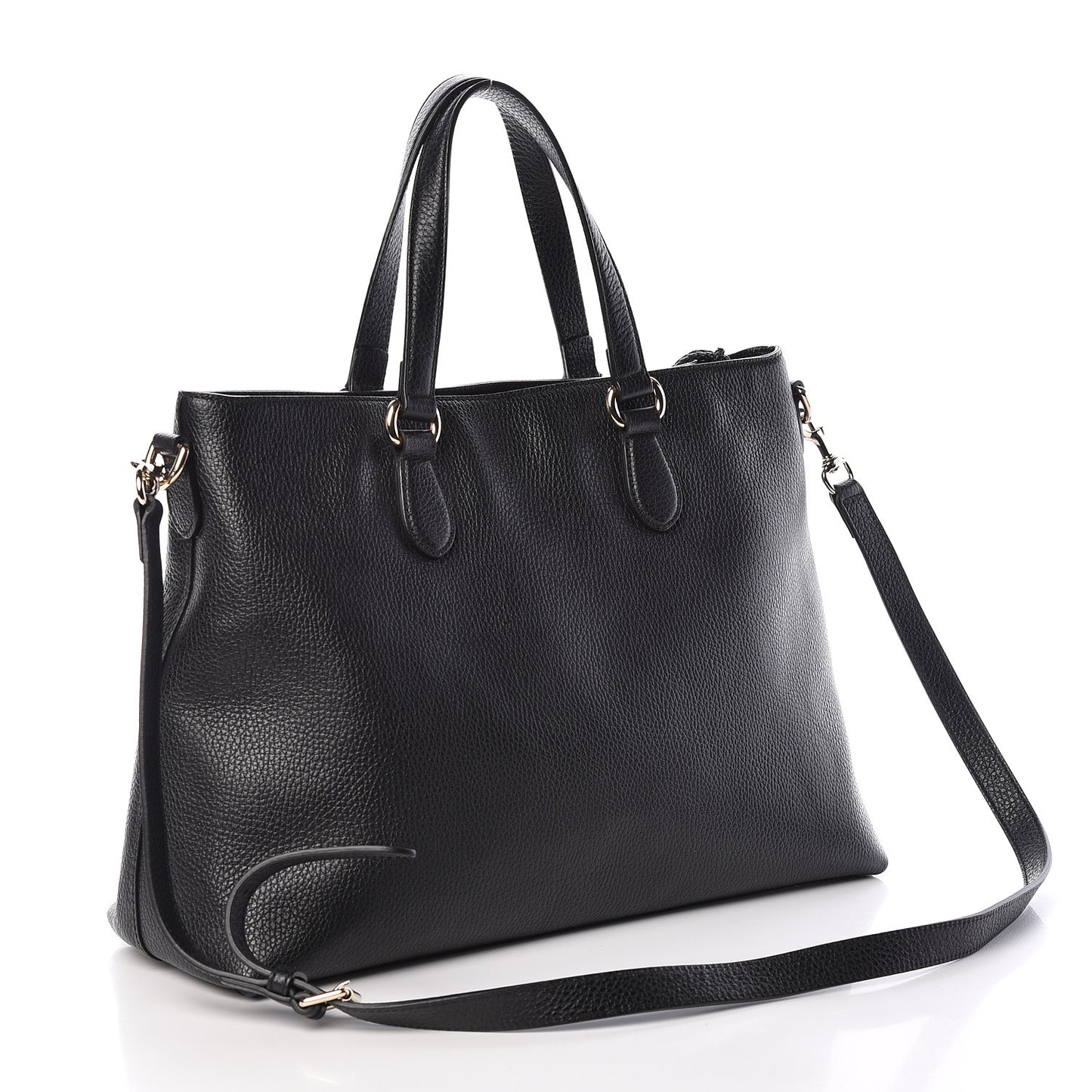 Pebbled Calfskin Convertible Bamboo Tassel Tote Black