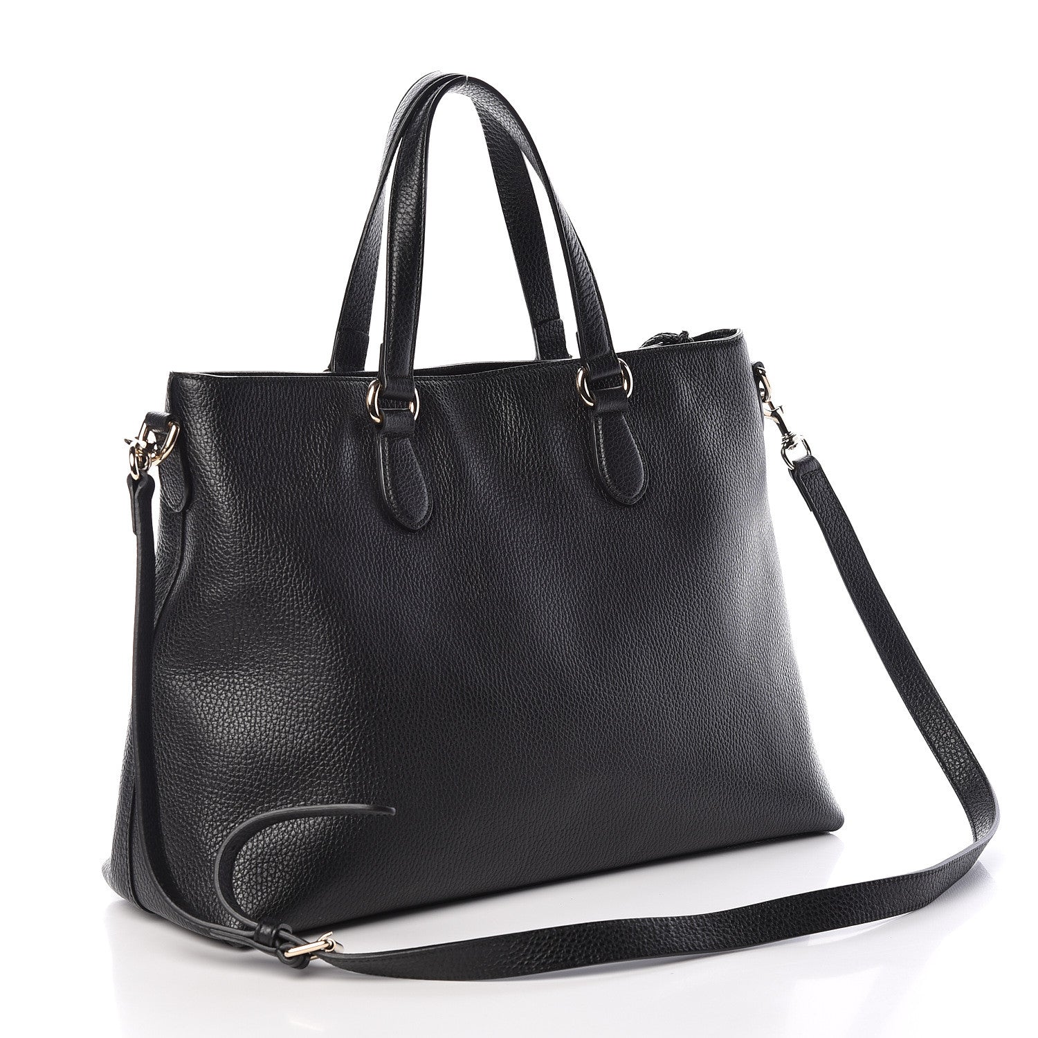 Gucci Pebbled Calfskin Convertible Bamboo Tassel Tote Black 4 of 10