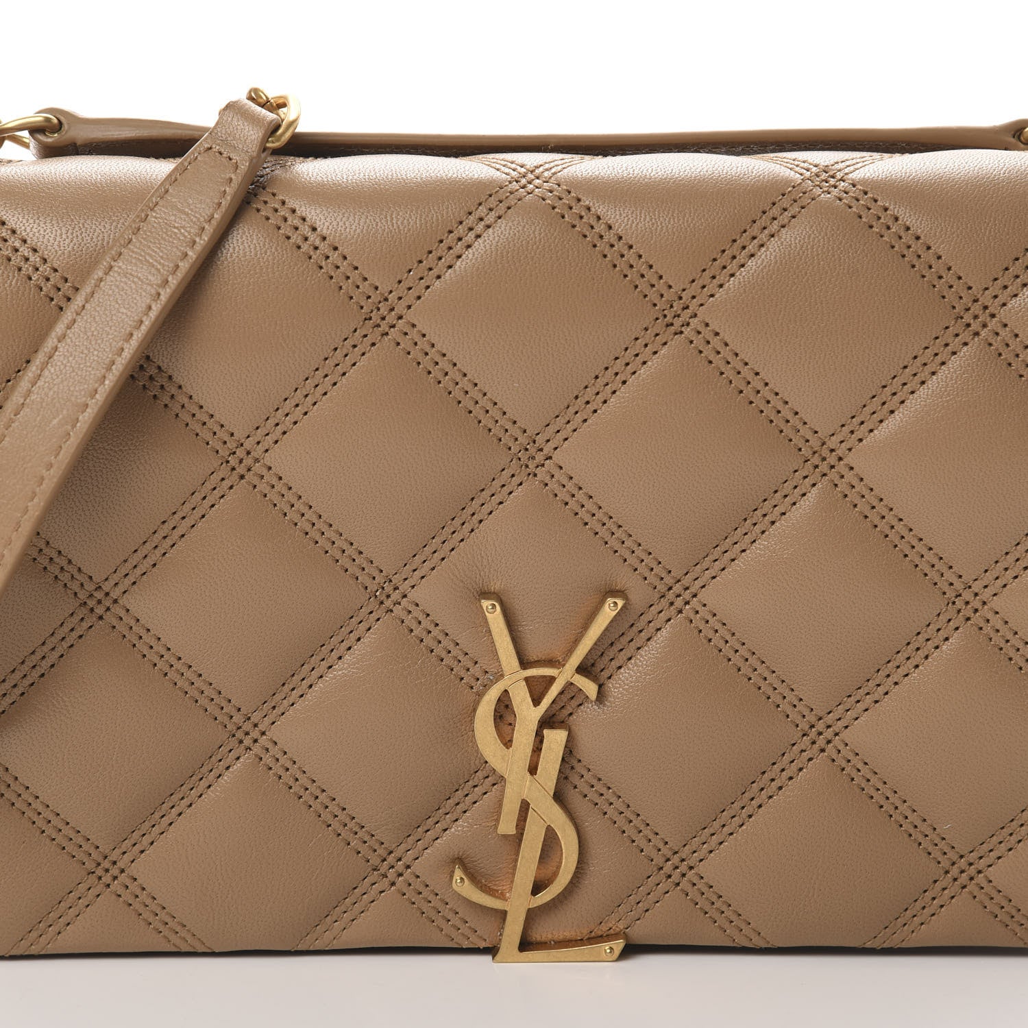 Saint Laurent Lambskin Diamond Quilted Becky Chain Wallet Gold Sand 8 of 10
