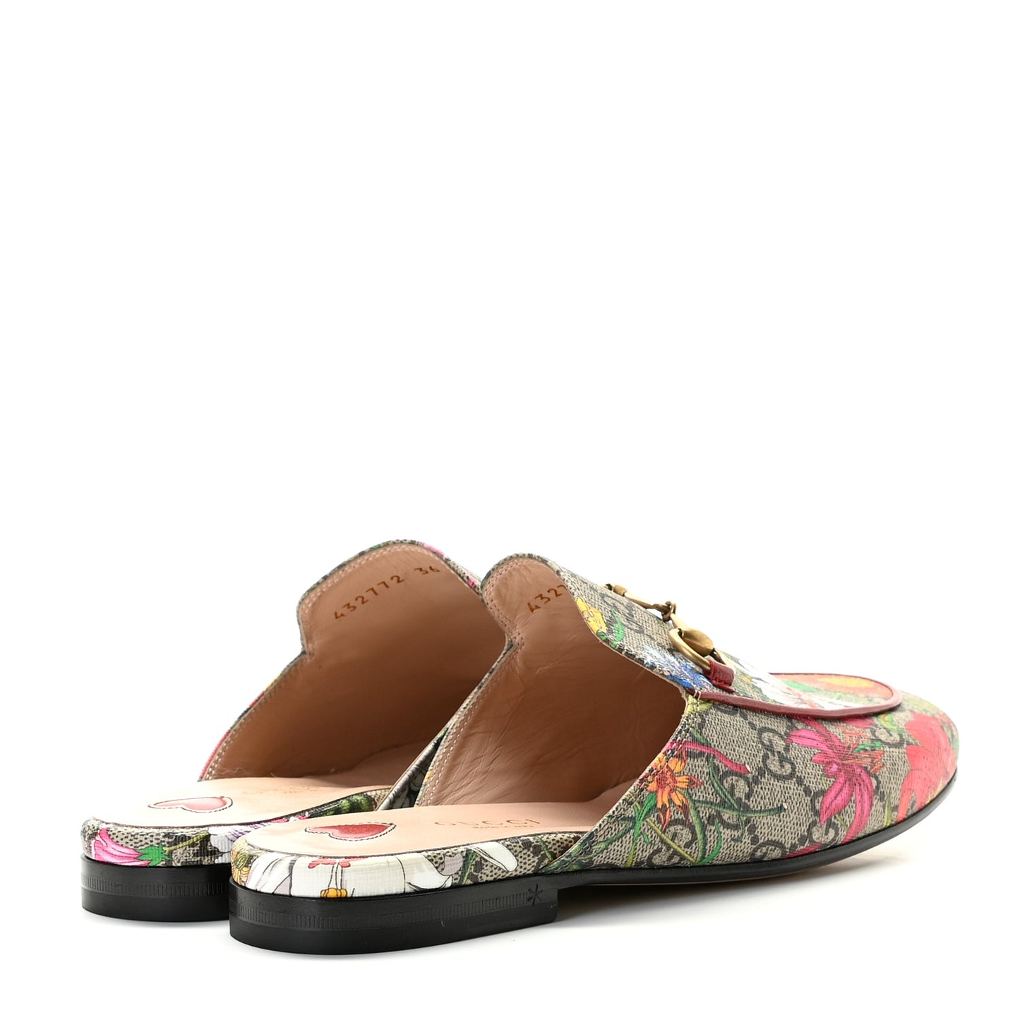 GG Supreme Monogram Flora Womens Princetown Slippers 36 Beige Ebony Multicolor Rosso