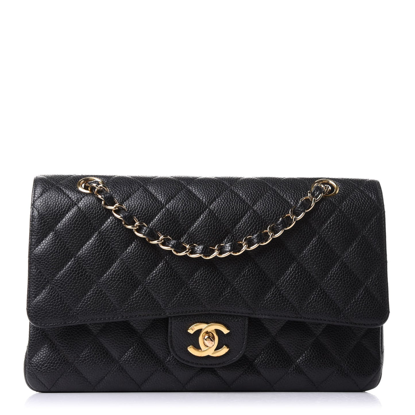 Caviar Quilted Medium Double Flap Black