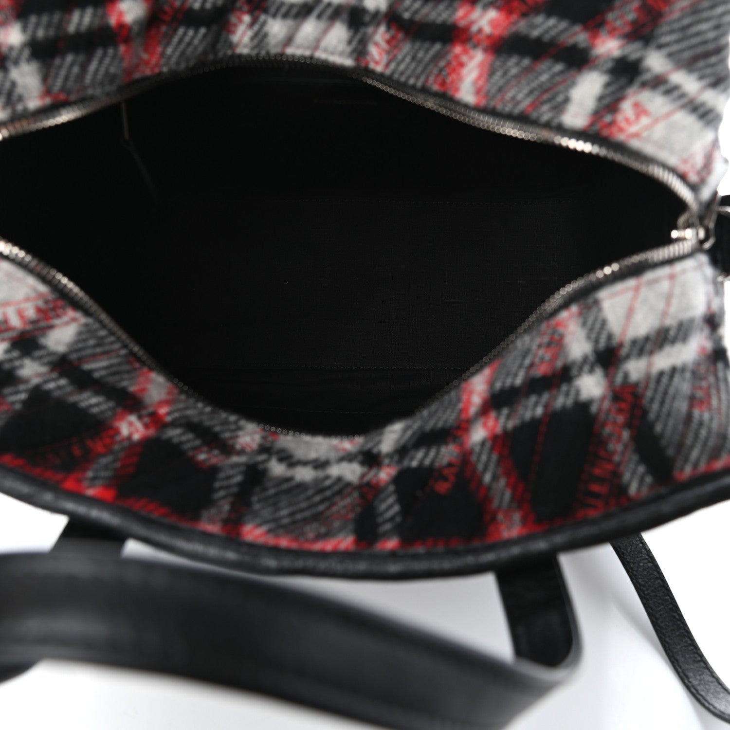 Balenciaga Wool Cuir Arena Plaid Diagonal Allover Logo Matelasse S Bazar Shopper Tote Black White Red 5 of 9