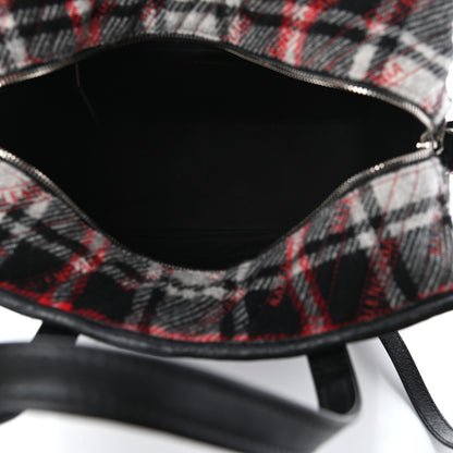 Balenciaga Wool Cuir Arena Plaid Diagonal Allover Logo Matelasse S Bazar Shopper Tote Black White Red 5 of 9