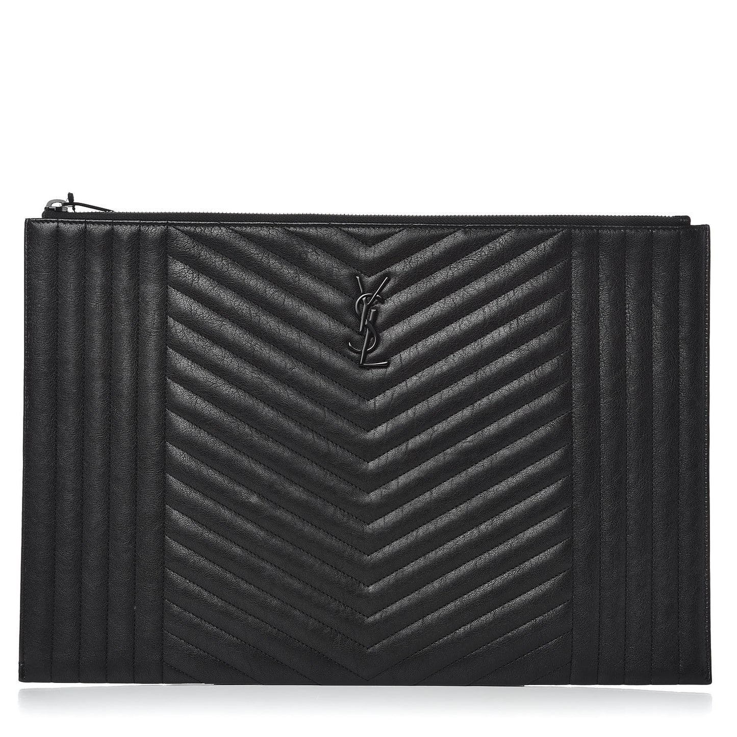 Lambskin Mixed Matelasse Classic Monogram Zipped Document Holder Black