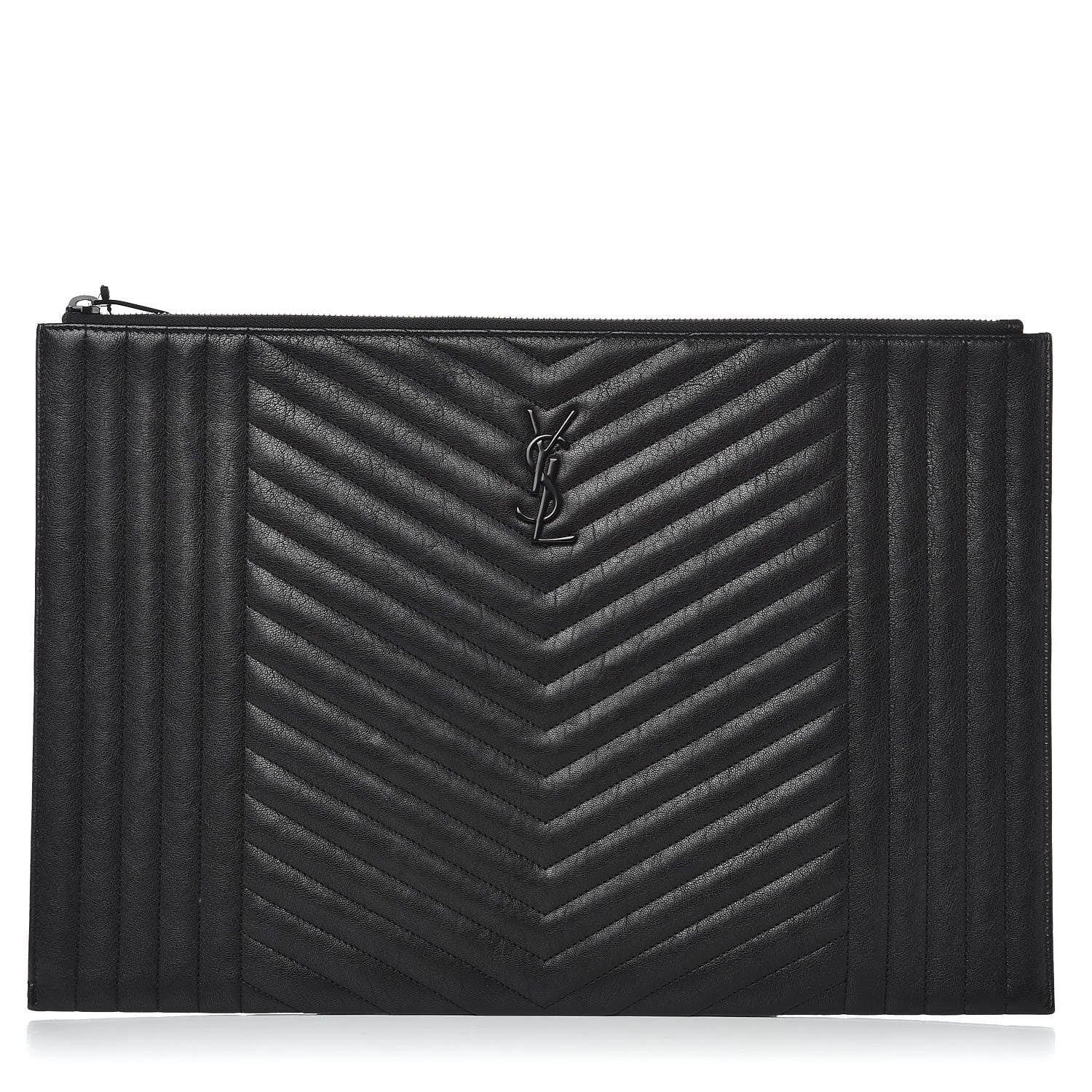 Saint Laurent Lambskin Mixed Matelasse Classic Monogram Zipped Document Holder Black 1 of 7