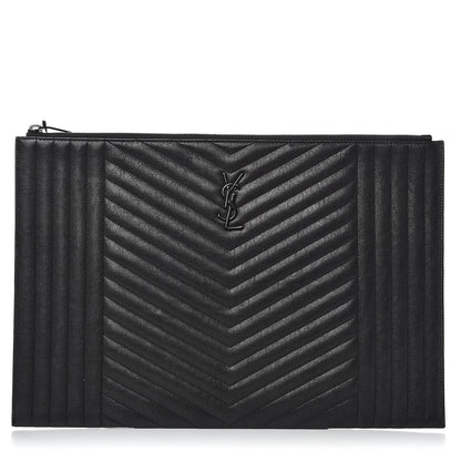Saint Laurent Lambskin Mixed Matelasse Classic Monogram Zipped Document Holder Black 1 of 7