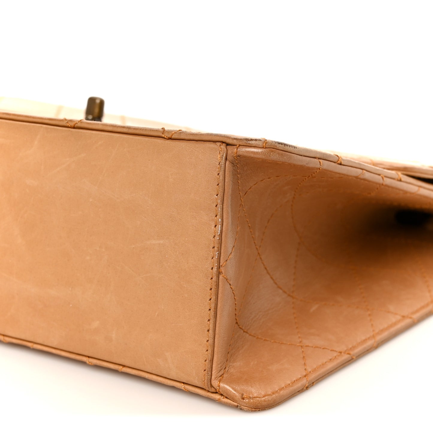 Lambskin Stitched Jumbo Single Flap Beige