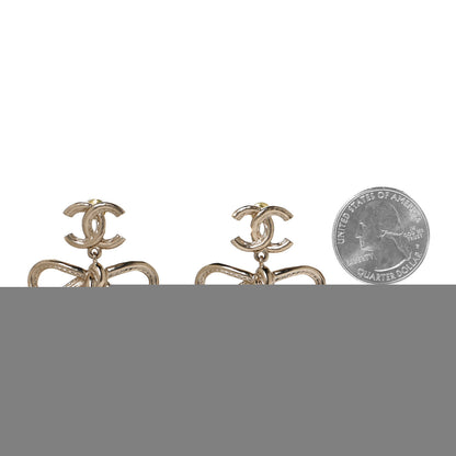 Chanel Pearl Crystal CC Bow Drop Earrings Gold Pearly White 3 of 6