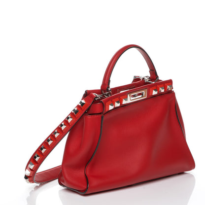 Fendi Vitello Seta Studded Medium Peekaboo Iconic Satchel Fiamma 7 of 7