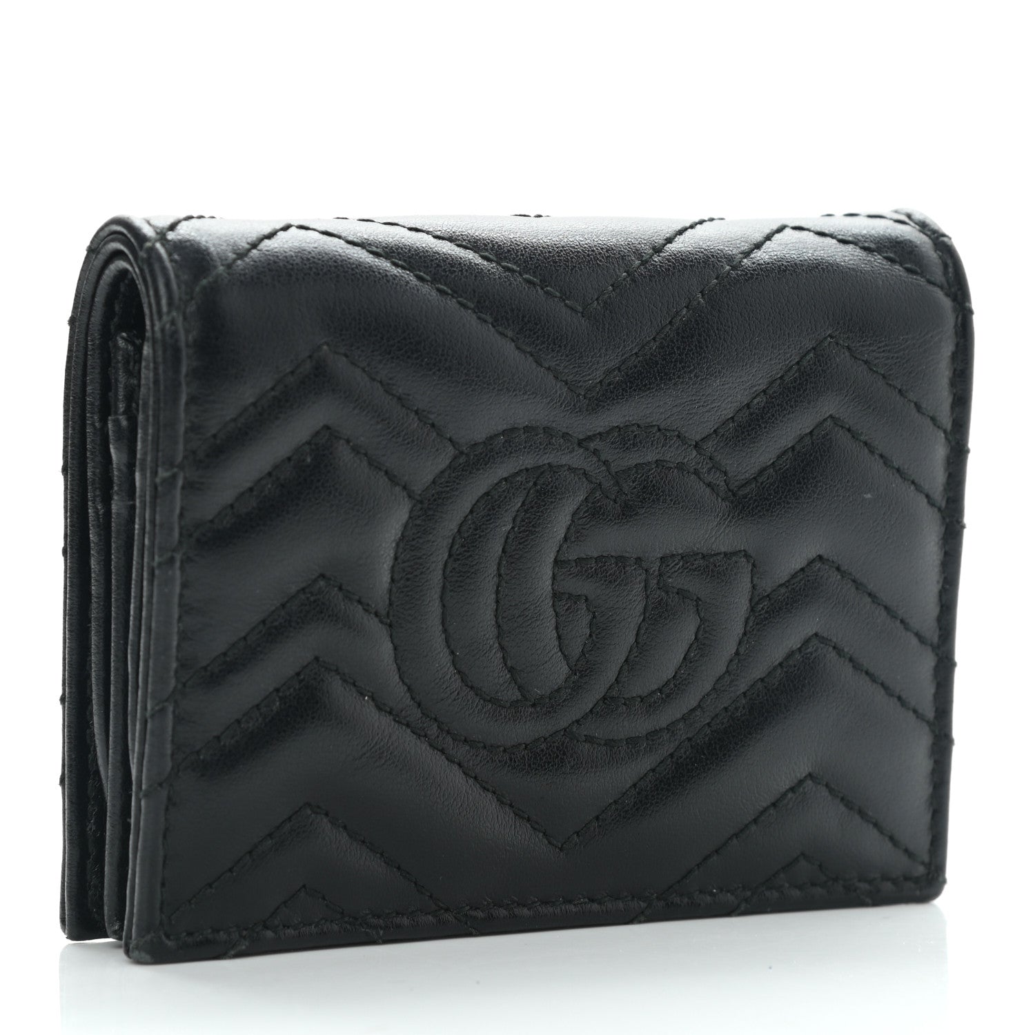 Gucci Calfskin Matelasse GG Marmont Card Case Wallet Black 2 of 9