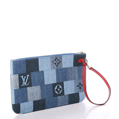 Louis Vuitton Denim Damier Monogram Patchwork Neverfull MM Pochette Blue Rouge 2 of 5