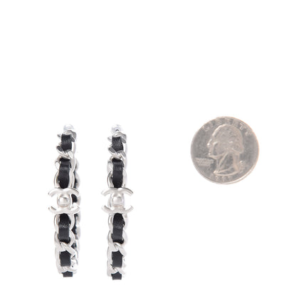 Chanel Lambskin CC Turnlock Chain Hoop Earrings Silver Black 3 of 8