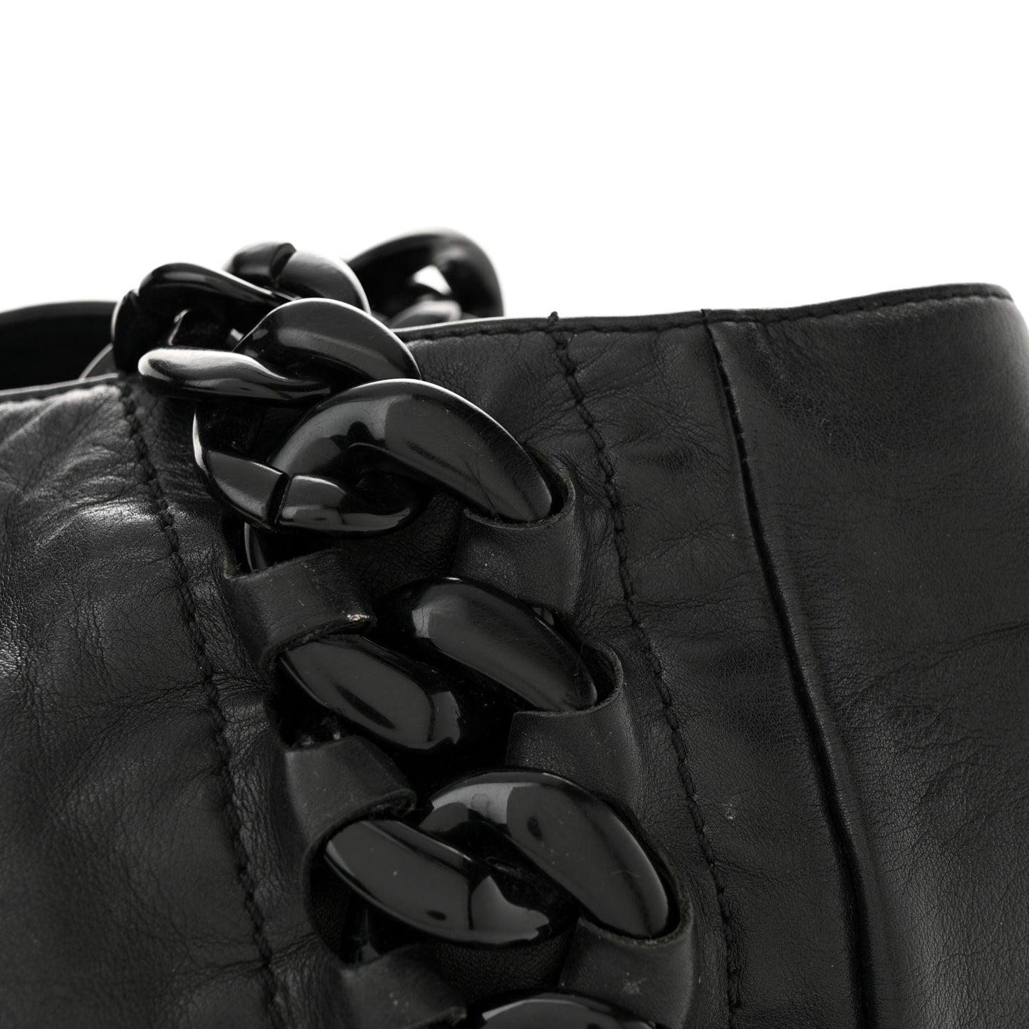 Calfskin Modern Chain Rhodoid East West Tote Black