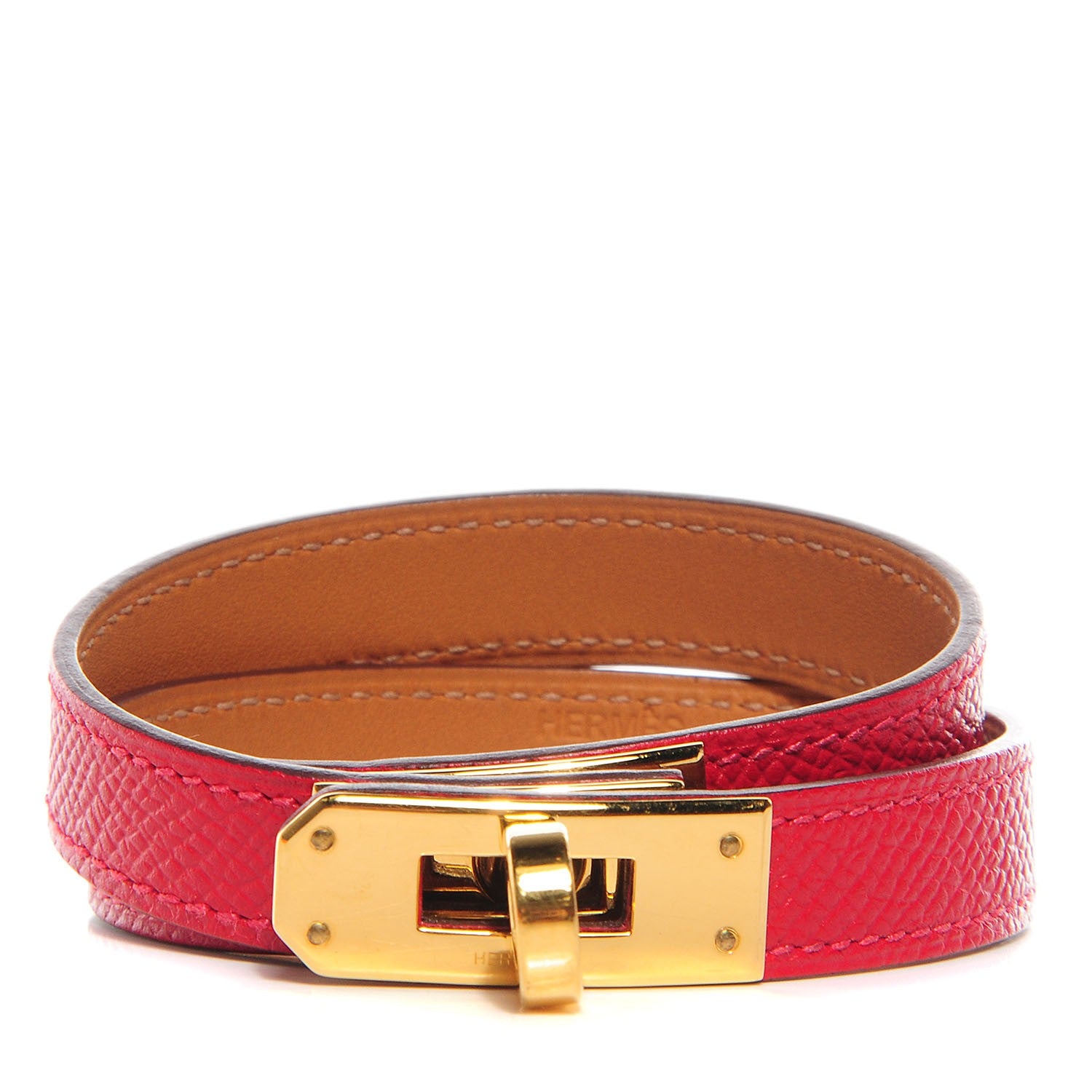 Hermes Epsom Kelly Double Tour Bracelet M Rouge Casaque 1 of 8