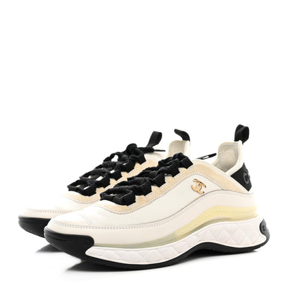 Chanel Velvet Calfskin Mixed Fibers CC Sneakers 38 Ivory Black 3 of 9