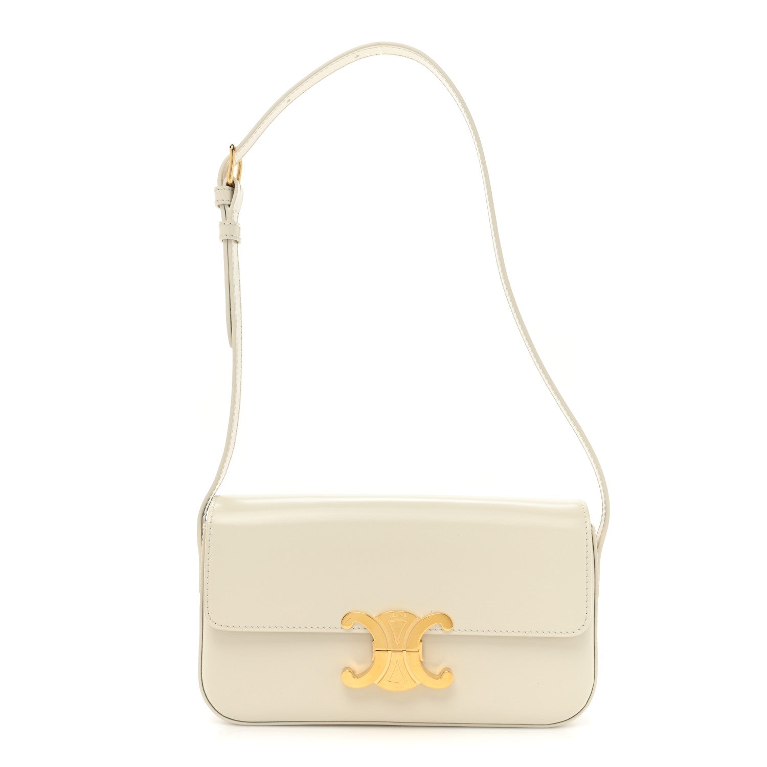 Celine Shiny Calfskin Triomphe Shoulder Bag White 1 of 10