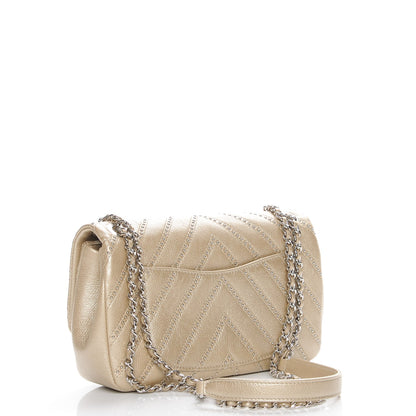 Chanel Metallic Calfskin Studded Chevron Quilted Wars Flap Gold 3 of 8