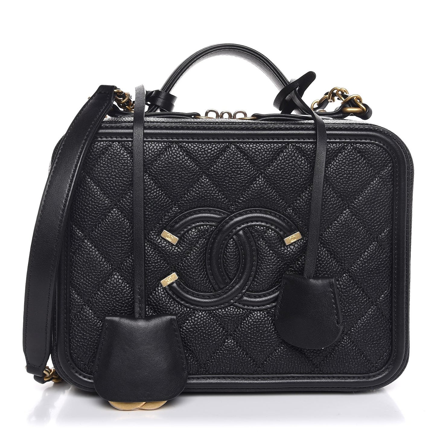 Caviar Quilted Medium CC Filigree Vanity Case Black