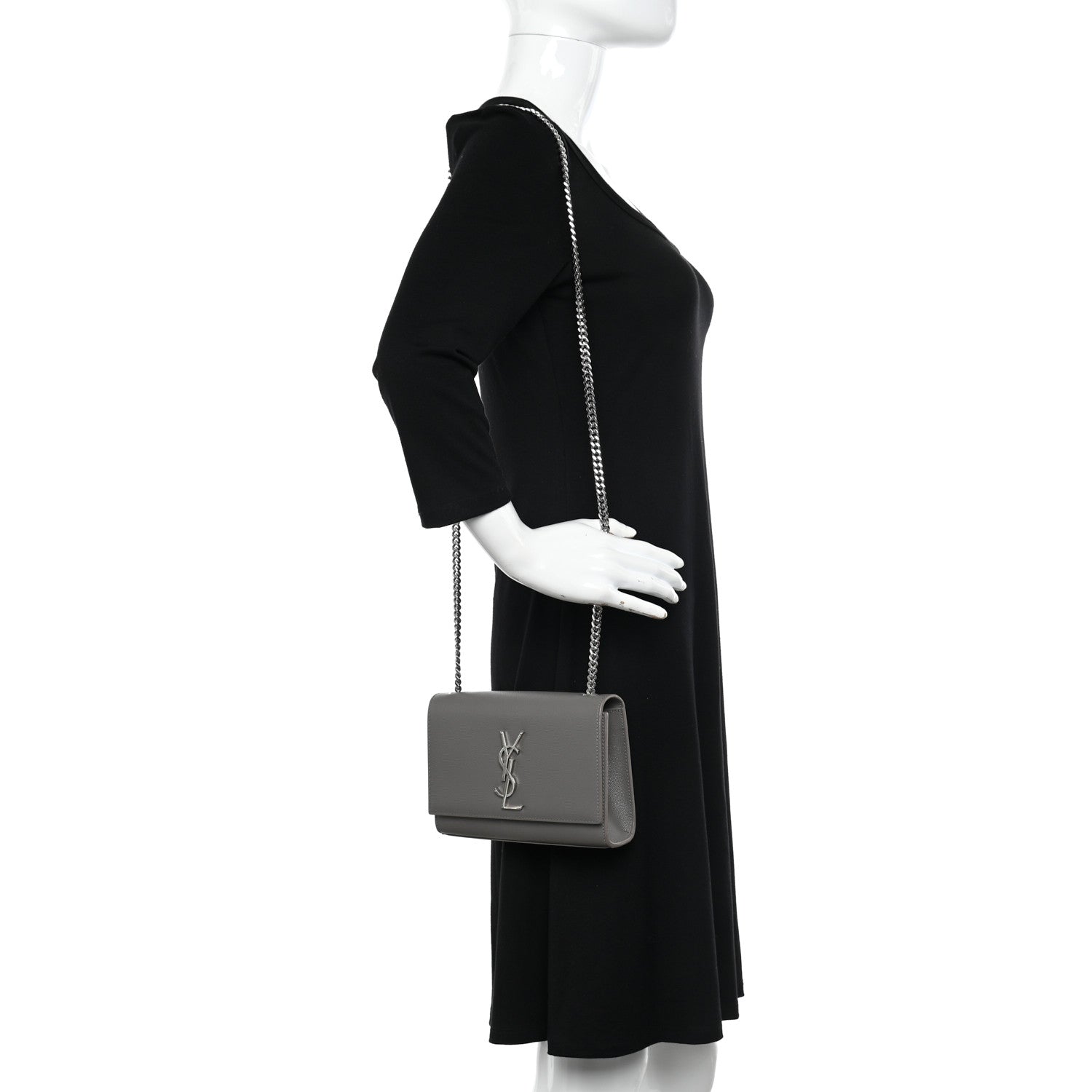 Saint Laurent Grain De Poudre Classic Monogram Kate Satchel Grey 2 of 13