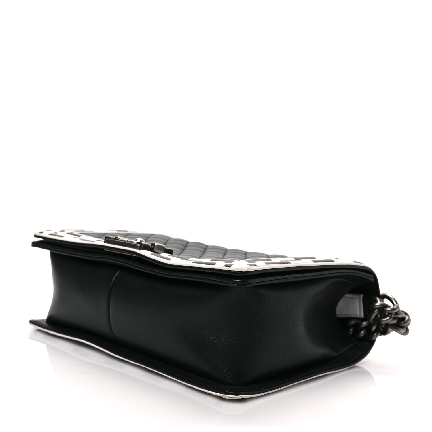 Chanel Calfskin Quilted Checkerboard Trim New Medium Boy Flap Black White 8 of 8