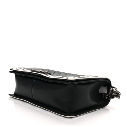 Chanel Calfskin Quilted Checkerboard Trim New Medium Boy Flap Black White 8 of 8