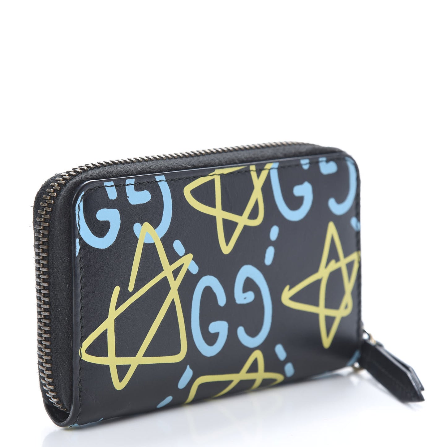 Calfskin GucciGhost Zip Around Card Case Black New Acquamarine